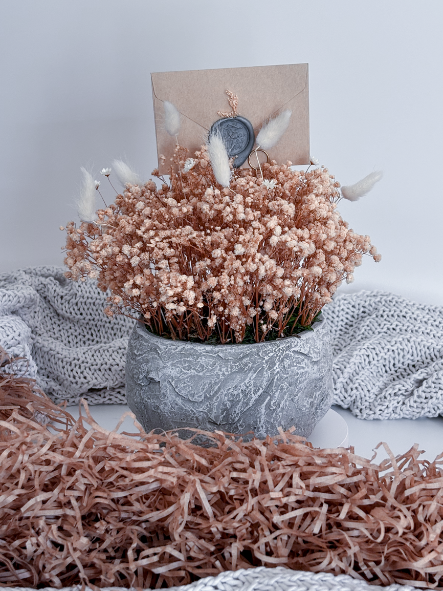 Botanic Beige Pastel Bouquet in Grey Clay Vase - Small