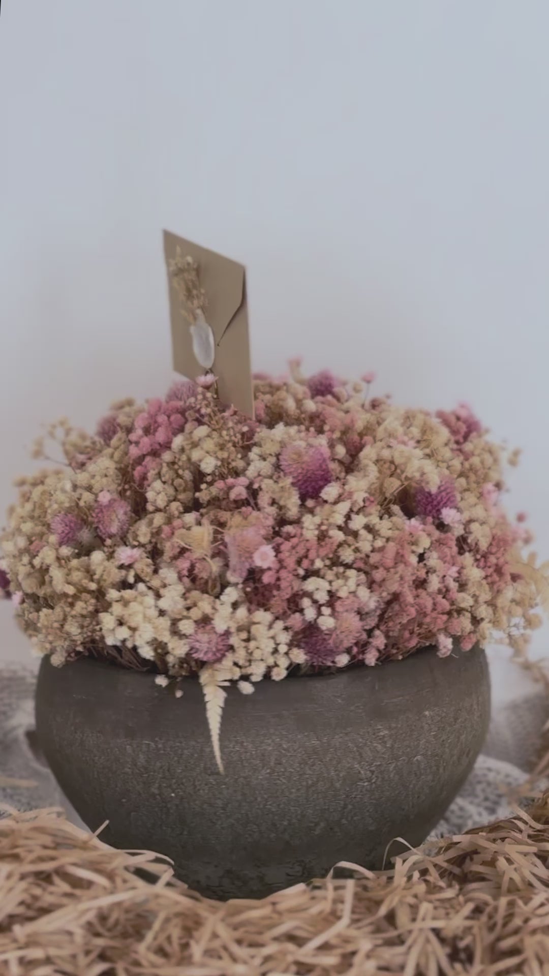 
                  
                    Load and play video in Gallery viewer, Botanic Pink Pastel Bouquet in Brown Clay Vase
                  
                